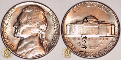 1958 D Jefferson Nickel - Die Abrasion & Die Cracks - Rare Error