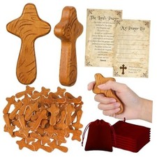 24 Sets 4.1 Inches Wood Holding Crosses Bulk 24 Small Pocket Hand Crosses 24