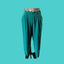 Vintage Emerald Green Stretchy Pleated Stirrup Pants, Size 14