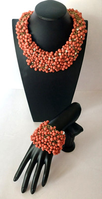 Multi Cluster Bead & Rhinestone Chunky Boho Tribal Bib Necklace & Bracelet