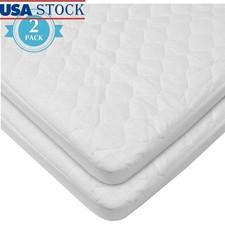 Waterproof Fitted Quilted Mini Crib Mattress Pad Cover 2 Count Soft Cushion New