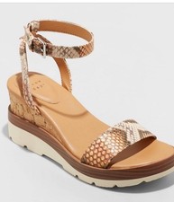 A New Day Women  s Sz 9 Abigail Ankle Strap Wedge Heel Sandals Brown Memory