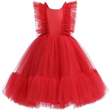 Flower Girl Dress Ruffle Tulle Toddler Wedding Pageant 4-5T Bright Red