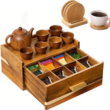 Tea Bag Organizer with 4 Coasters,Teabag Holder for Kitchen