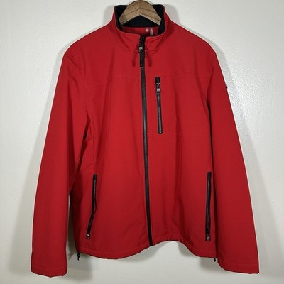EUC Calvin Klein Infinite Stretch Mens Soft Shell Jacket Coat Red Black SZ Large
