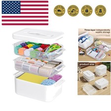 3-Tier Plastic Craft Organizers and Storage Box with Removable Trays, Portabl...