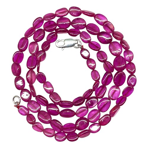 18 Inch Natural Ruby Necklace 5-7.5mm Pink Oval Cabochon Beads 925 Silver Clasp - Picture 7 of 14