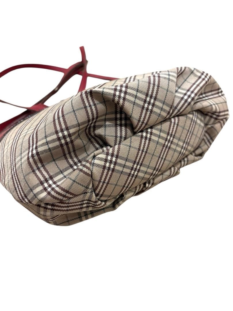 Burberry Ribbon Nova Check Shoulder Bag Beige Bordeaux Canvas Authentic thumbnail 15