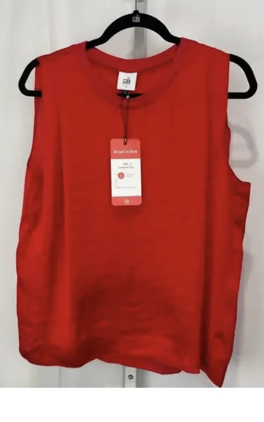 NUEVO CON ETIQUETAS CABI Completo Top 6521 Pullover Sin Mangas Satinado Rojo Rubí Talla L (Antes $89) Foto 4 de 4