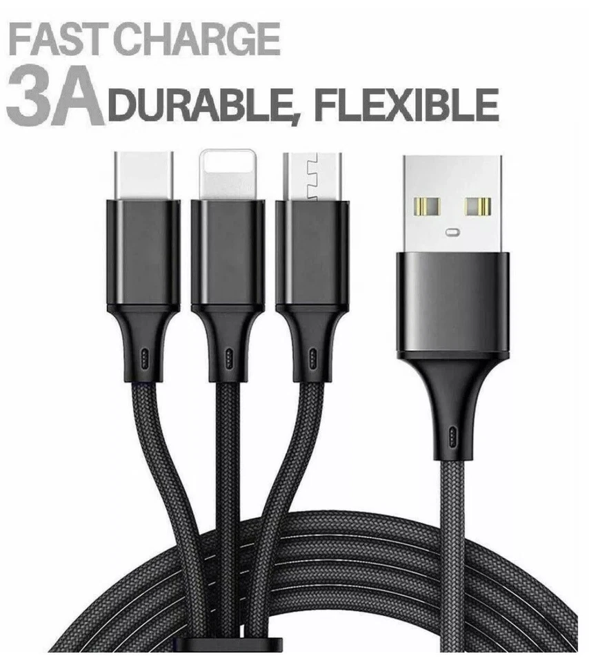 USB Fast Charger Cable For iPhone Android And C All in One Color Red, Black, Gr. - Image 4 of 4