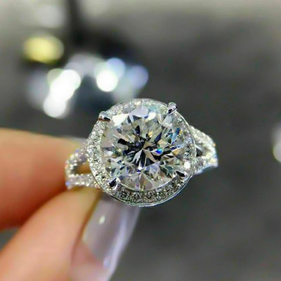 Moissanit-Diamant-Verlobungsring 3 kt Rundschliff 14 kt Weißgold vergoldet