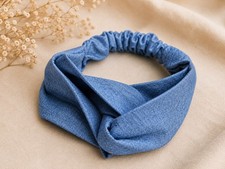 Women's Blue Solid Fabric Headband Twist Knot Elastic Back Chic Casual