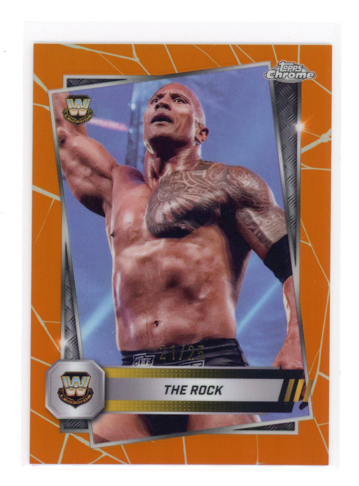 2025 Topps Chrome WWE Orange Refractor /25 THE ROCK #10 Wrestling Sports Card