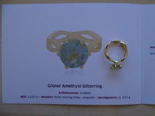 Juwelo, Damenring, Grüner Amethyst, Gr. 19, 925er St. S.  vergoldet, Zertifikat