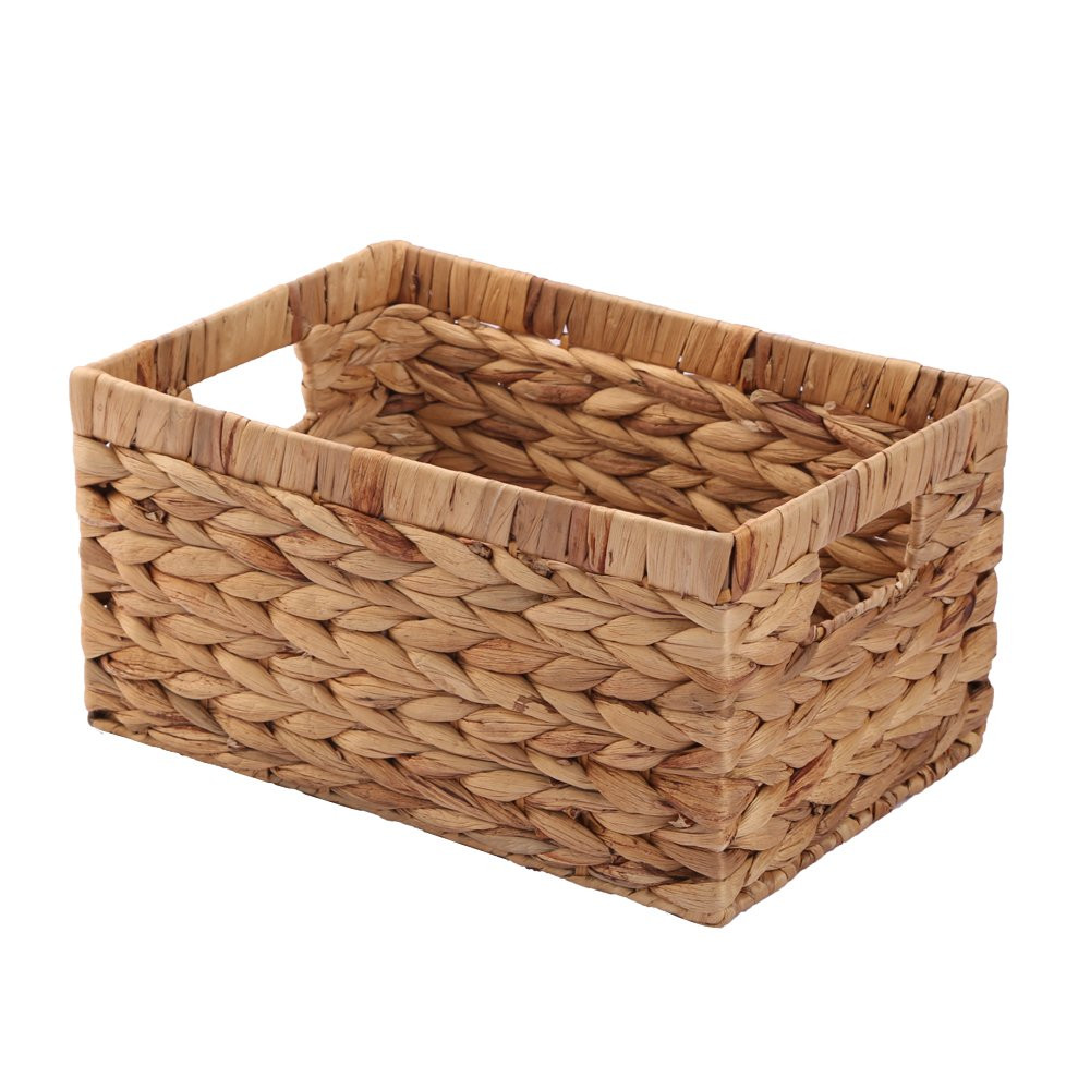 Woven Natural Water hyacinth Rectangular Storage Baskets with inside Handle,(...