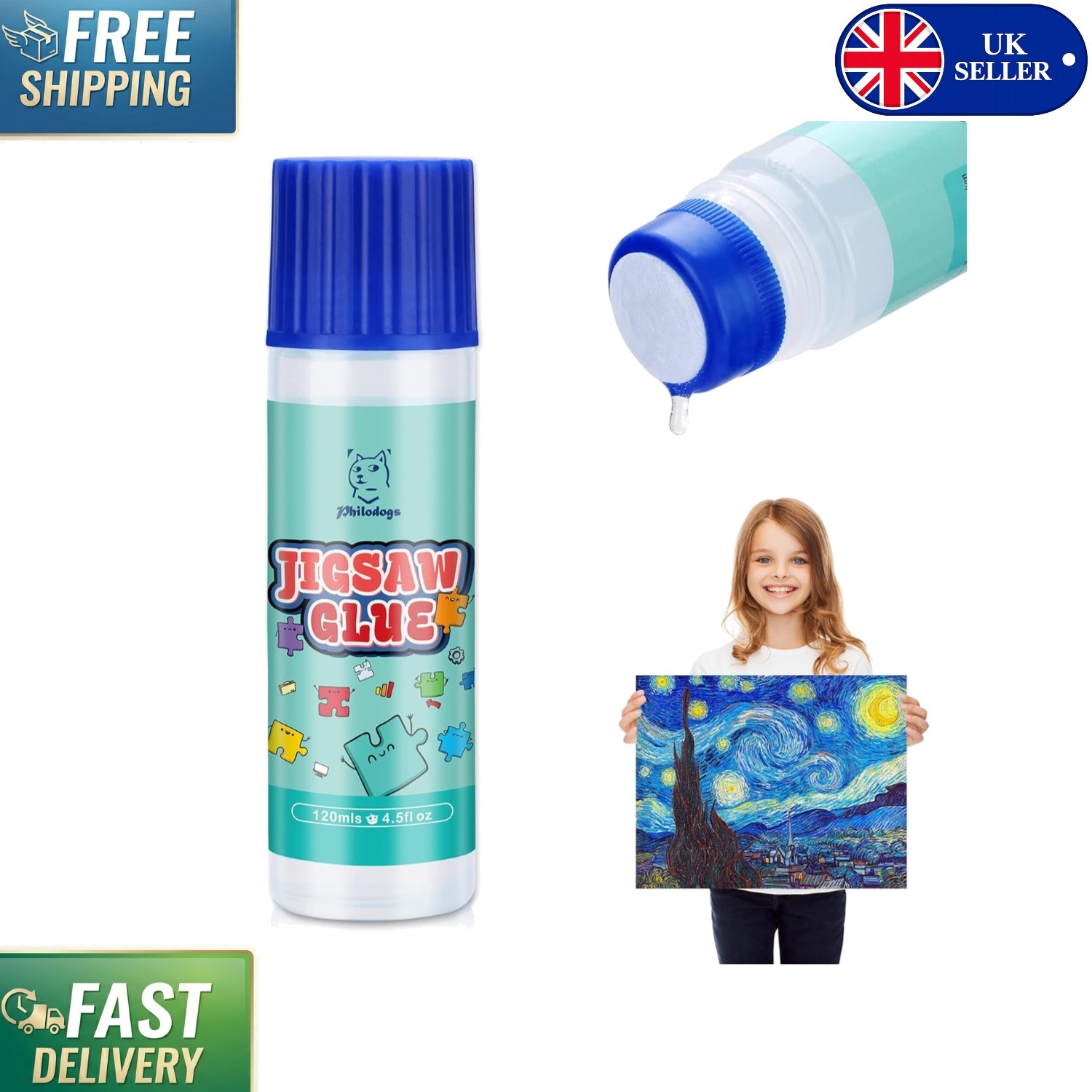 Clear Jigsaw Puzzle Glue 120ml - Eco-Friendly, Dries Clear, Sponge Applicator