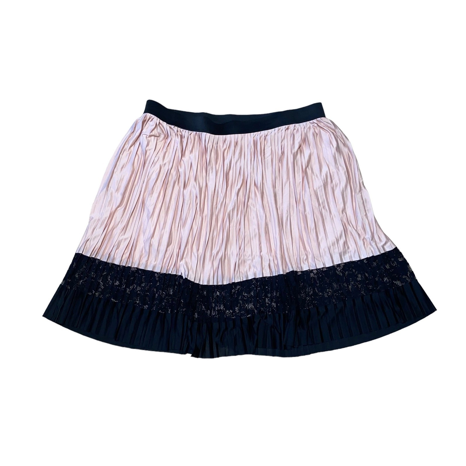 Lane Bryant Blush Pink Plisse Pleated Black Lace Knee Length Pull-On Skirt 26/28