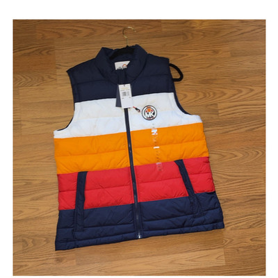 Michael Kors Collection Women s  Colorblock Quilted Zip Vest XL Logo Patch Long