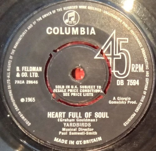THE YARDBIRDS HEART FULL OF SOUL - ORIGINAL UK COLUMBIA 7" VINYL SINGLE
