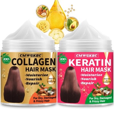 Collagen Hair Mask & Keratin for 5 Fl Oz (Pack of 2), Gold,Hot Pink