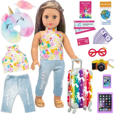 24Pcs 18Inch Girl Doll Clothes and Accessories Travel Suitcase Set for 18Inch Do