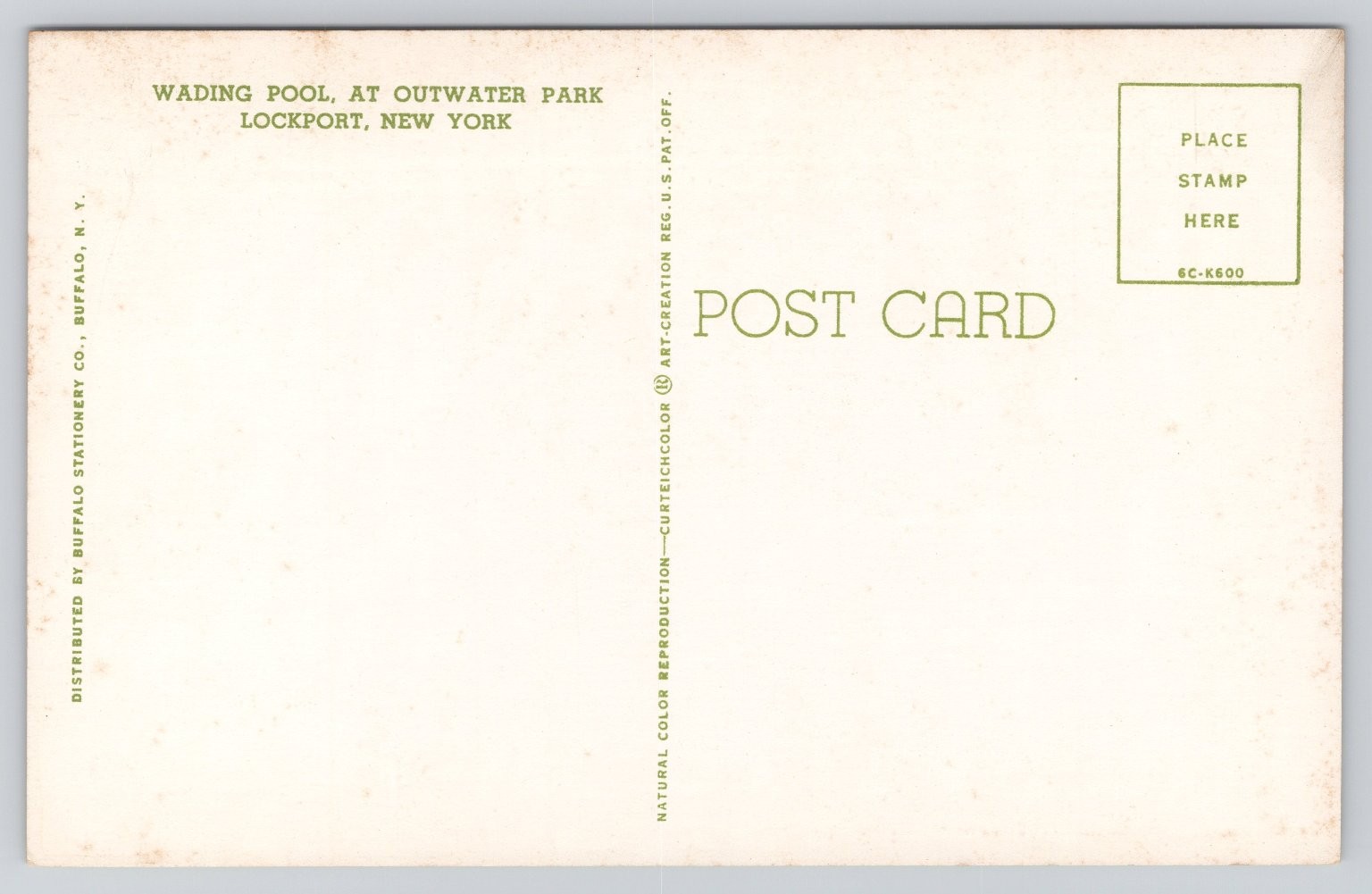Vintage Wading Pool Outwater Park Lockport NY Color Postcard 1939+