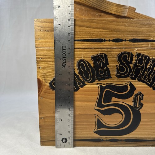 Vintage Wooden Shoe Shine Box 5 Cent with Foot Rest Brass Latch Hinges VTG - Picture 10 of 11