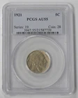 1921 AU-55 BUFFALO NICKEL - VERY NICE SEMI KEY DATE - PCGS GRADED
