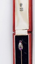 RARE Antique Faberge 14K Gold & Silver Insect Tie Pin Brooch c1890 Original Box