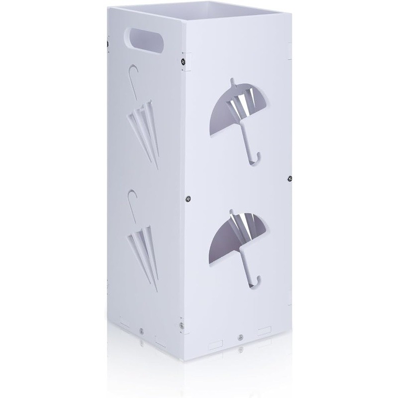 Modern White Umbrella Stand Drip Tray Waterproof PVC Compact Entryway Storage US