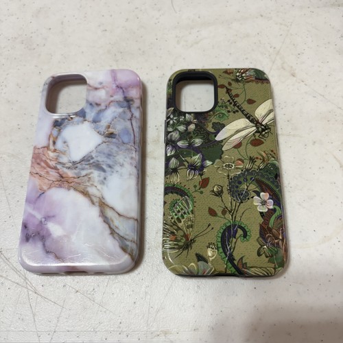 Lot Of 2 iPhone 12 Cases Green W/bugs And White Marble