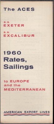 American Export Lines S S Exeter S S Excalibur Rates & Sailings folder 1960