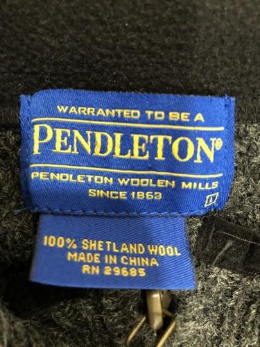 Pendleton Men's Size Large 100% Shetland Wool Full Zip Sweater Charcoal Grey - Picture 11 of 16