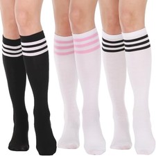 3 Pairs Cotton Knee High Socks for 3 Pairs Knee High: White, White, Black