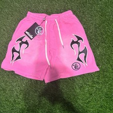 HELLSTAR Pink Cotton Sweat Shorts Drawstring Elastic Waist Logo Casual Summer