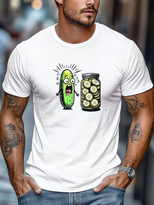 Lustiges kurzärmliges Herren-T-Shirt Gurke Einlegeglas Grafik Freizeit Sommer