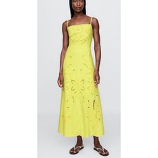 Gap Linen-Blend Embroidered Maxi Dress Limeade Green Yellow Size Medium M Garden