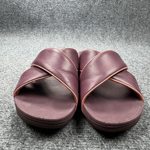 Fit Flop Sandals Womens 6 Burgundy Leather Lulu Cross Slide Comfy Coastal - Picture 11 of 14