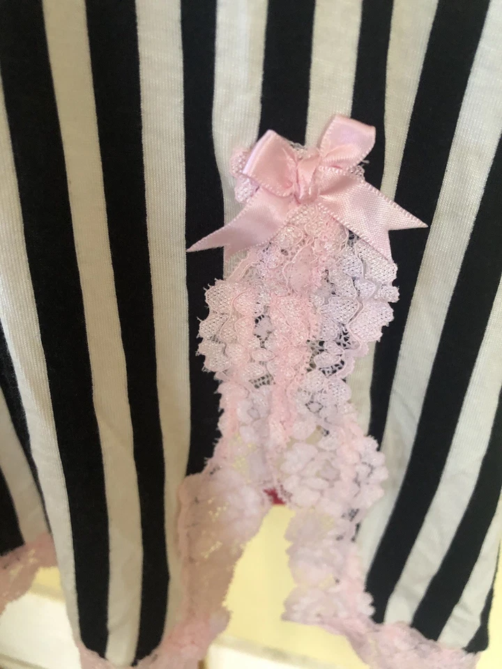 Babydoll Negligee Betsy Johnson Intimates Negro Rayas Rosa Encaje L Foto 4 de 4