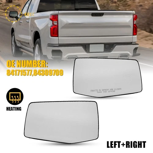 Left Right Power Heated Convex Mirror Glass Fits 2019-2023 GMC Sierra 1500 Truck