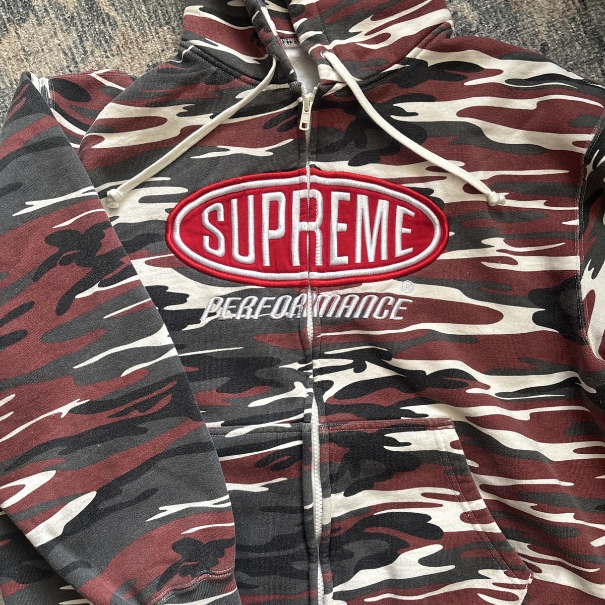 Supreme Performance Zip Up Hooded Sz small Sweatshirt Red Camo 