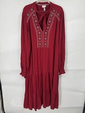 Knox Rose Embroidered Maxi Dress Women XXL Red Bohemian Peasant Prairie Cottage