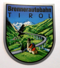 Adesivo ricordo autostrada del Brennero Tirolo Austria Italia caravan d'epoca