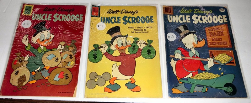 Lot of 5 Old Uncle Scrooge Comic Books - #14, #32, #33, #34, #37