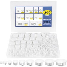 200 Pcs White Plastic Hole Plugs Assorted Sizes, Nylon Caps for Round Holes