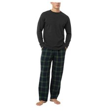Men's Pajama Set 100 Medium Top: Cotton Pants: Flannel Green navy Plaid