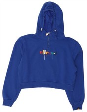 ELLESSE Womens Oversized Graphic Zip Neck Hoodie Jumper UK 10 Small Blue BQ28