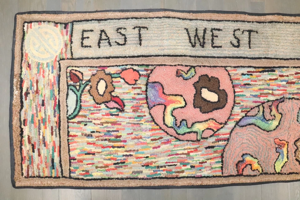 Антикварный американский крючковый ковер-дорожка размер 2 фута 2 дюйма x 6 футов 10 дюймов - Изображение 2 из 4