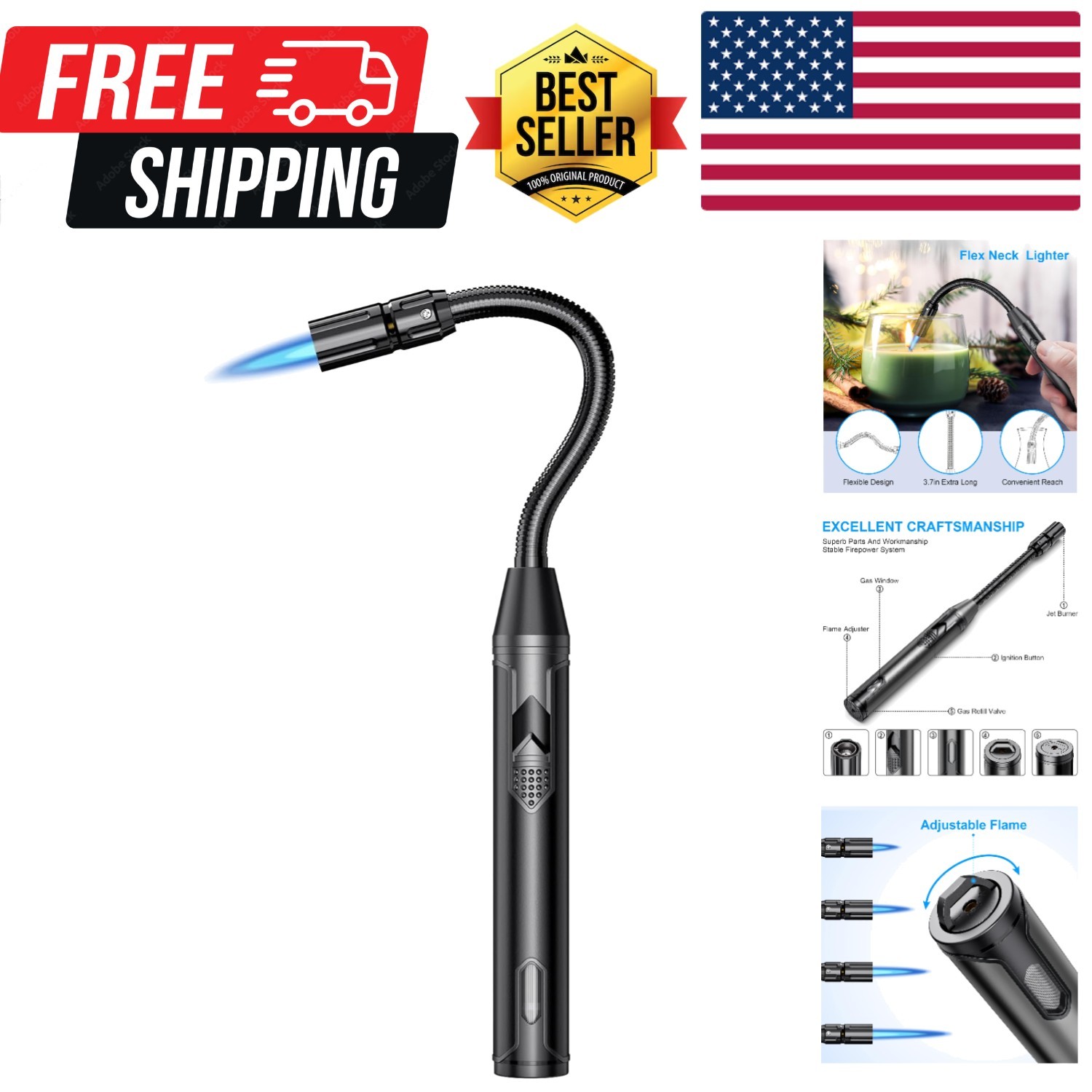 Refillable Butane Lighter Long Flexible Neck Multipurpose Light...