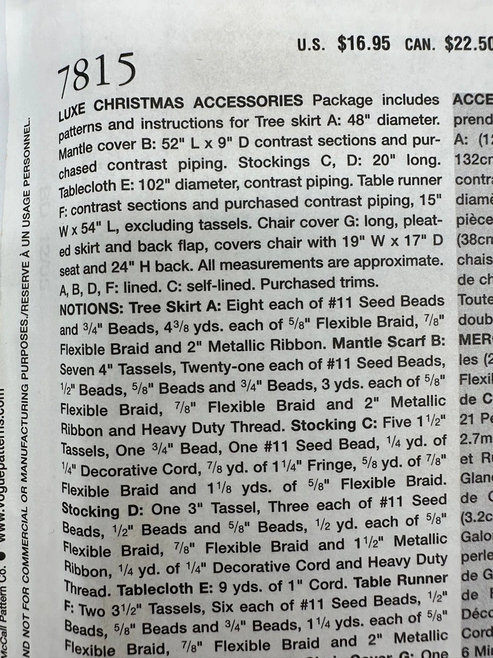 Vogue Craft Luxe Christmas Accessories Pattern Tree Skirt Stocking Uncut Vintage - Image 2 of 4